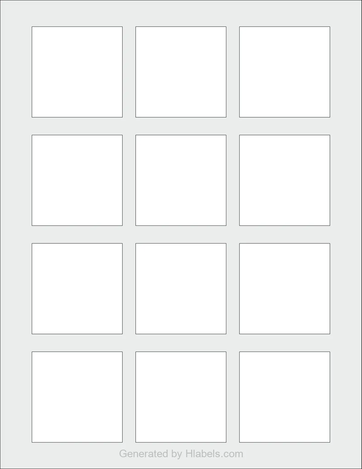OnlineLabels® OL4603 template with 12 square 2.125 x 2.125 inch labels per sheet, on Letter-size adhesive blank label sheets.