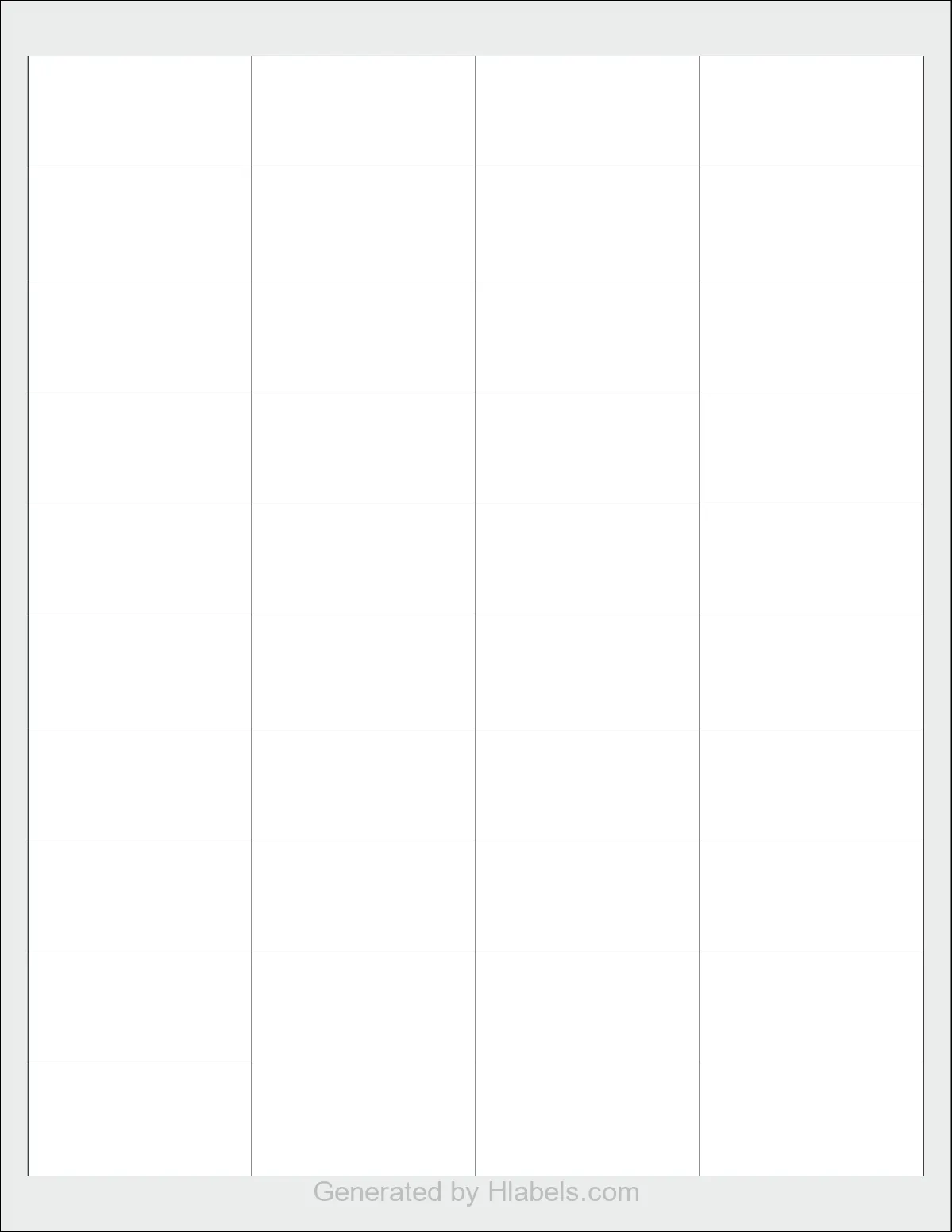 OnlineLabels® OL5125 template with 40 rectangular 2 x 1 inch labels per sheet, on Letter-size adhesive blank label sheets.