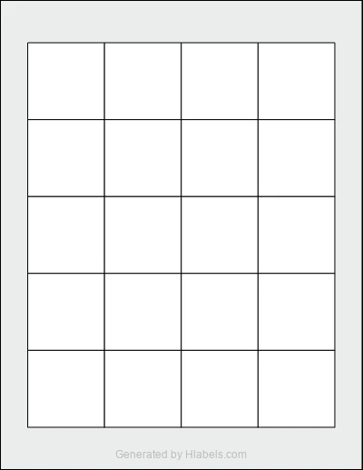 OnlineLabels® OL5175 template with 20 square 1.8 x 1.8 inch labels per sheet, on Letter-size adhesive blank label sheets.