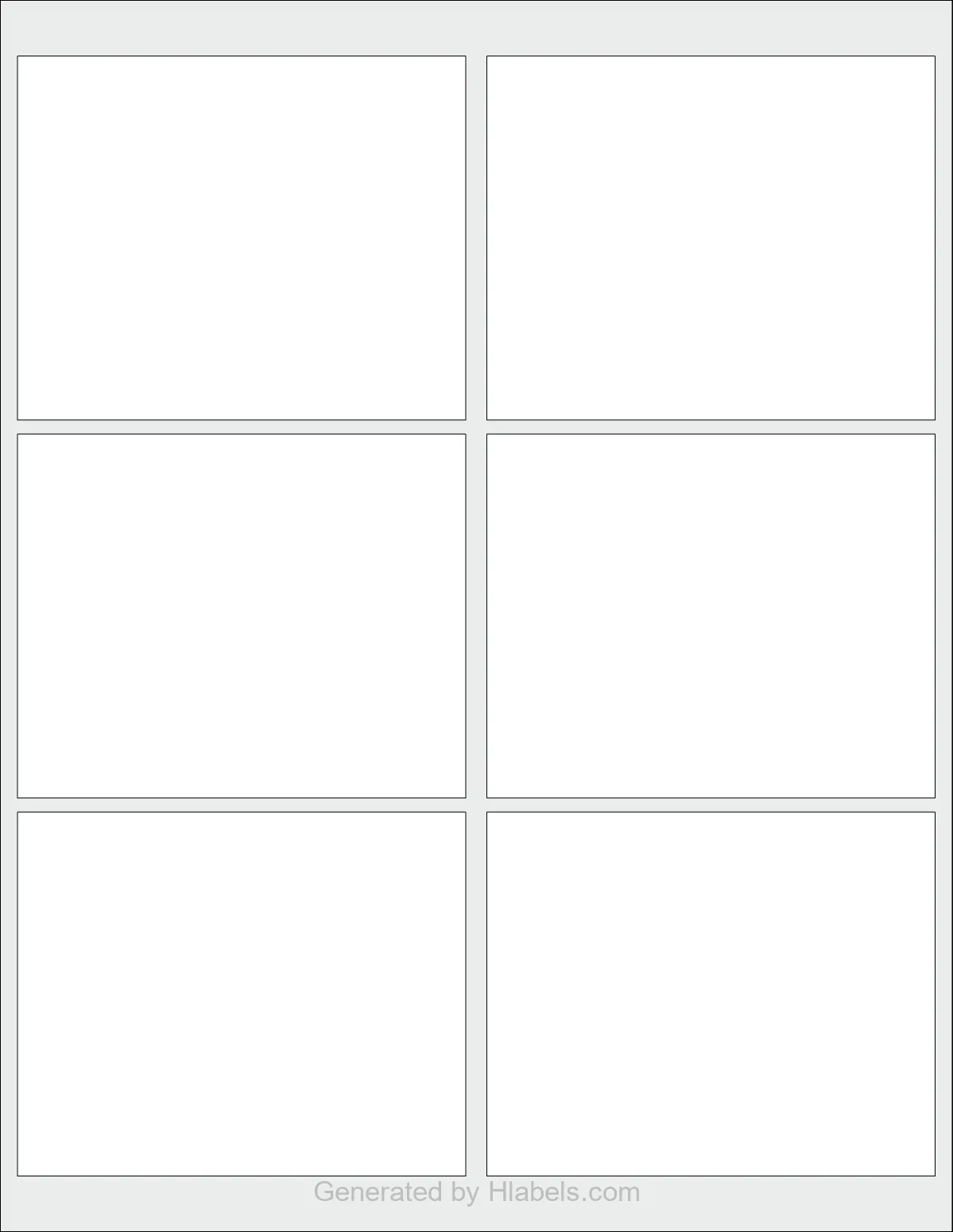 OnlineLabels® OL525 template with 6 rectangular 4 x 3.25 inch labels per sheet, on Letter-size adhesive blank label sheets.