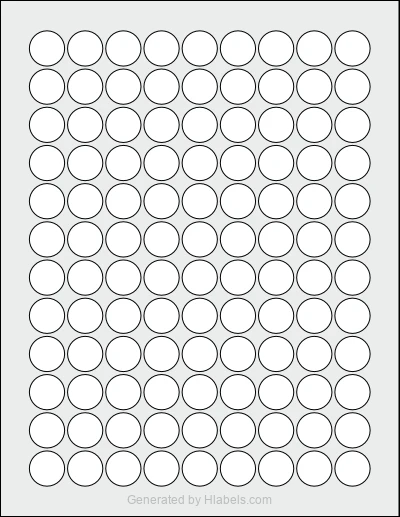 OnlineLabels® OL5275 template with 108 circle labels per sheet, each 0.75 inch in diameter, on Letter-size adhesive blank label sheets.