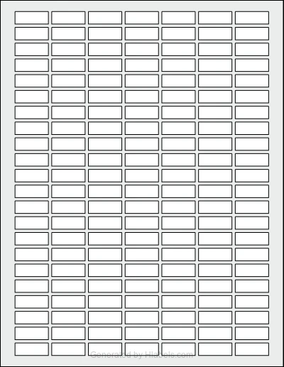 OnlineLabels® OL5400 template with 154 rectangular 1 x 0.375 inch labels per sheet, on Letter-size adhesive blank label sheets.