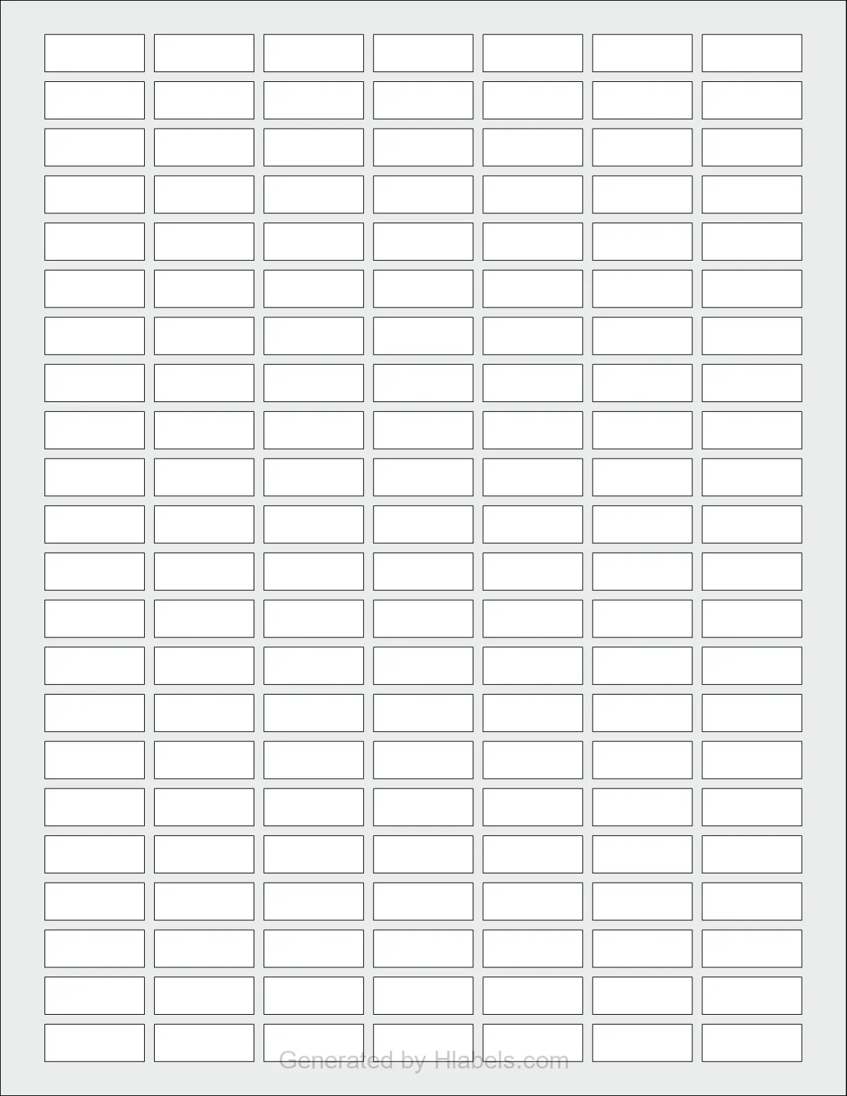 OnlineLabels® OL5400 template with 154 rectangular 1 x 0.375 inch labels per sheet, on Letter-size adhesive blank label sheets.
