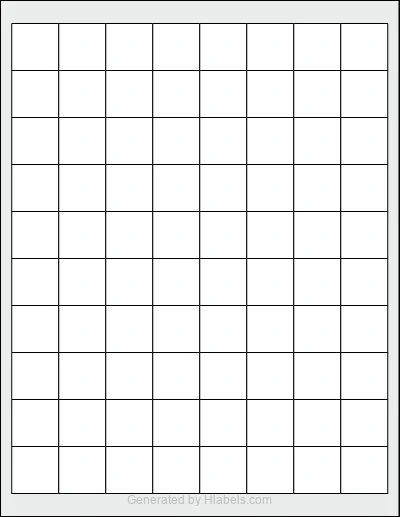 OnlineLabels® OL5425 template with 80 square 1 x 1 inch labels per sheet, on Letter-size adhesive blank label sheets.