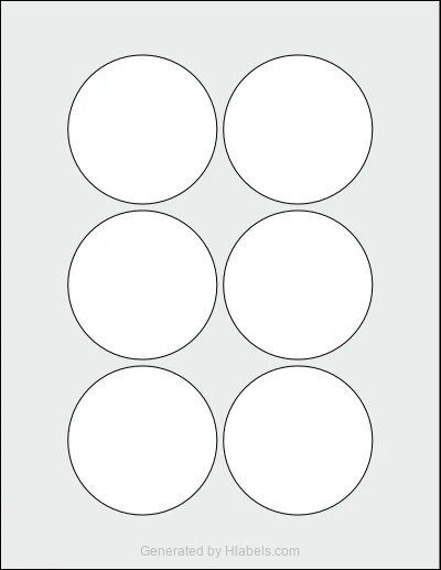 OnlineLabels® OL5525 template with 6 circle labels per sheet, each 2.875 inch in diameter, on Letter-size adhesive blank label sheets.