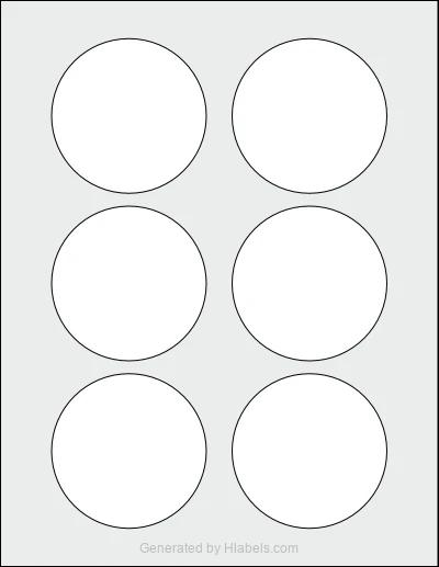 OnlineLabels® OL5600 template with 6 circle labels per sheet, each 3 inch in diameter, on Letter-size adhesive blank label sheets.