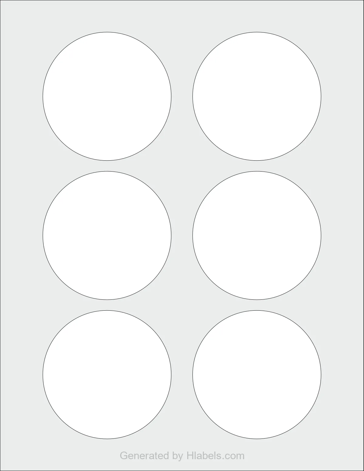 OnlineLabels® OL5600 template with 6 circle labels per sheet, each 3 inch in diameter, on Letter-size adhesive blank label sheets.