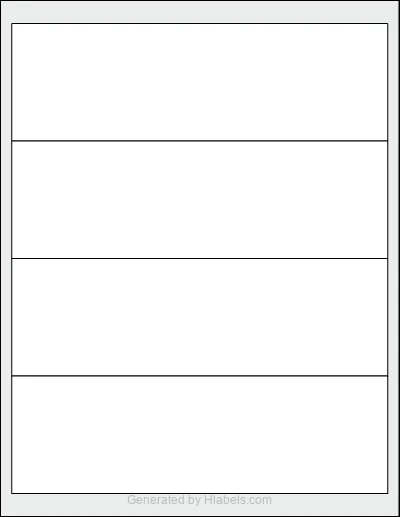 OnlineLabels® OL5950 template with 4 rectangular 8 x 2.5 inch labels per sheet, on Letter-size adhesive blank label sheets.