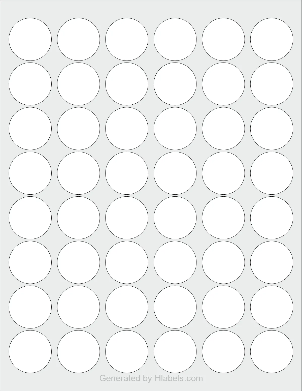OnlineLabels® OL6000 template with 48 circle labels per sheet, each 1.2 inch in diameter, on Letter-size adhesive blank label sheets.