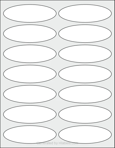 OnlineLabels® OL6050 template with 14 oval 3.91 x 1.325 inch labels per sheet, on Letter-size adhesive blank label sheets.