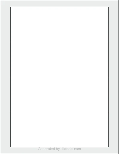 OnlineLabels® OL6200 template with 4 rectangular 7 x 2.5 inch labels per sheet, on Letter-size adhesive blank label sheets.