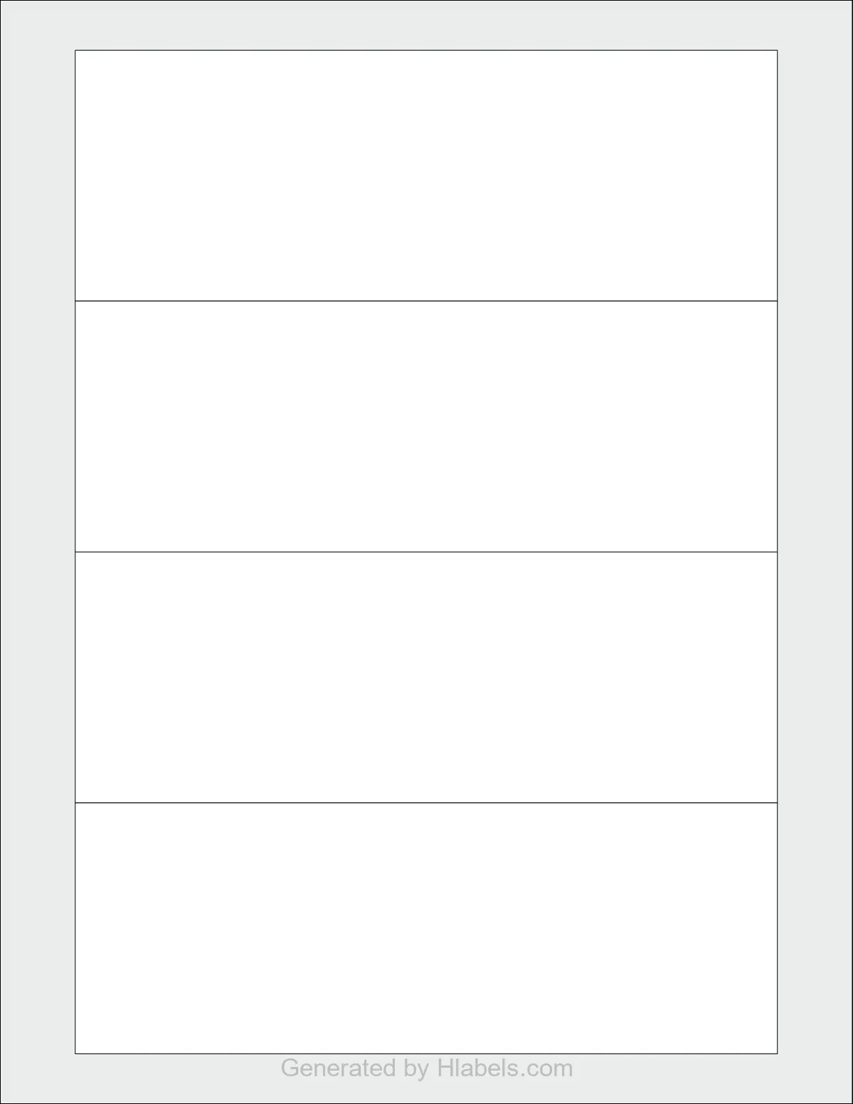 OnlineLabels® OL6200 template with 4 rectangular 7 x 2.5 inch labels per sheet, on Letter-size adhesive blank label sheets.