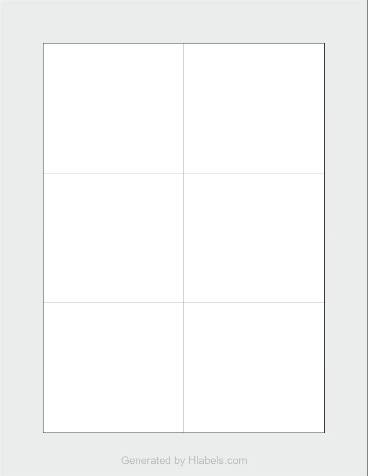 OnlineLabels® OL6850 template with 12 rectangular 3.25 x 1.5 inch labels per sheet, on Letter-size adhesive blank label sheets.