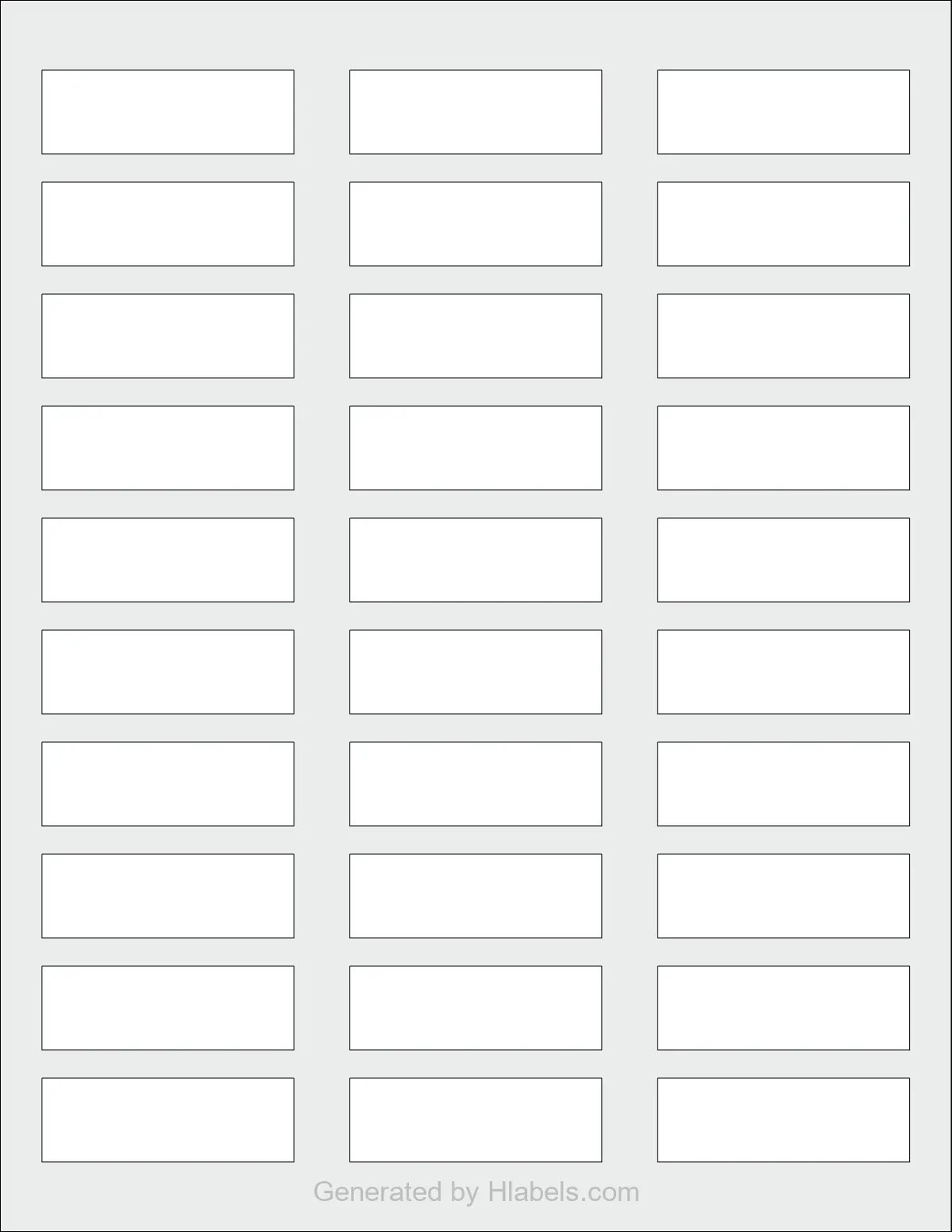 OnlineLabels® OL6950 template with 30 rectangular 2.25 x 0.75 inch labels per sheet, on Letter-size adhesive blank label sheets.