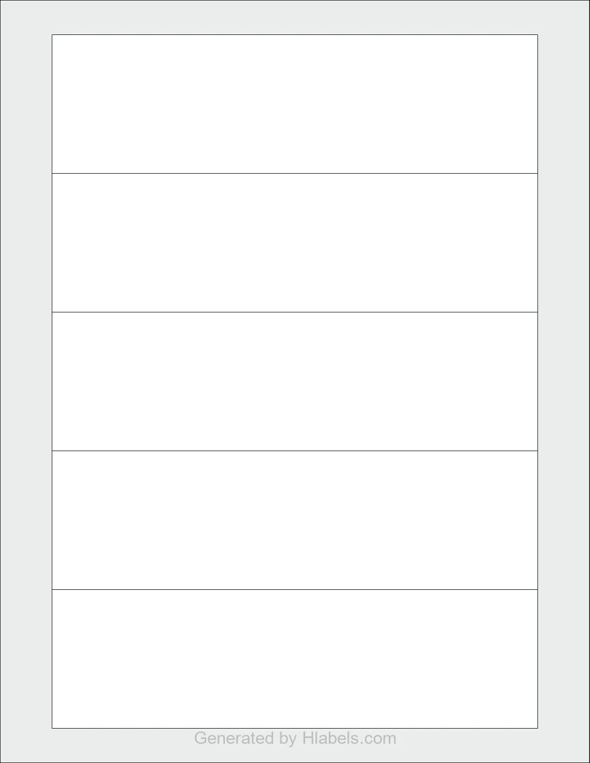OnlineLabels® OL7000 template with 5 rectangular 7 x 2 inch labels per sheet, on Letter-size adhesive blank label sheets.
