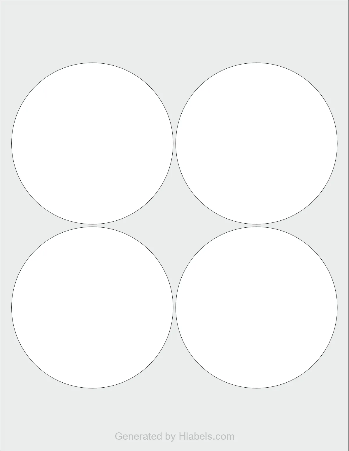OnlineLabels® OL7425 template with 4 circle labels per sheet, each 3.9375 inch in diameter, on Letter-size adhesive blank label sheets.