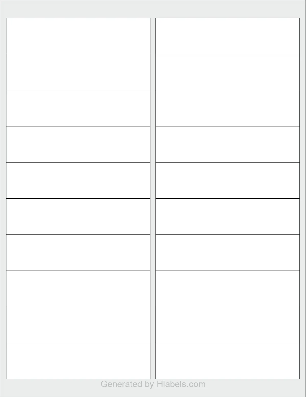 OnlineLabels® OL75 template with 20 rectangular 4 x 1 inch labels per sheet, on Letter-size adhesive blank label sheets.