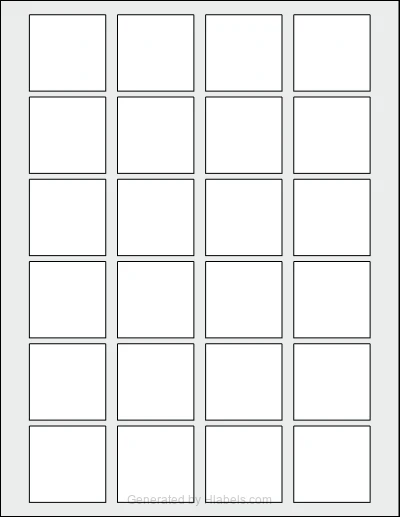 OnlineLabels® OL751 template with 24 square 1.625 x 1.625 inch labels per sheet, on Letter-size adhesive blank label sheets.