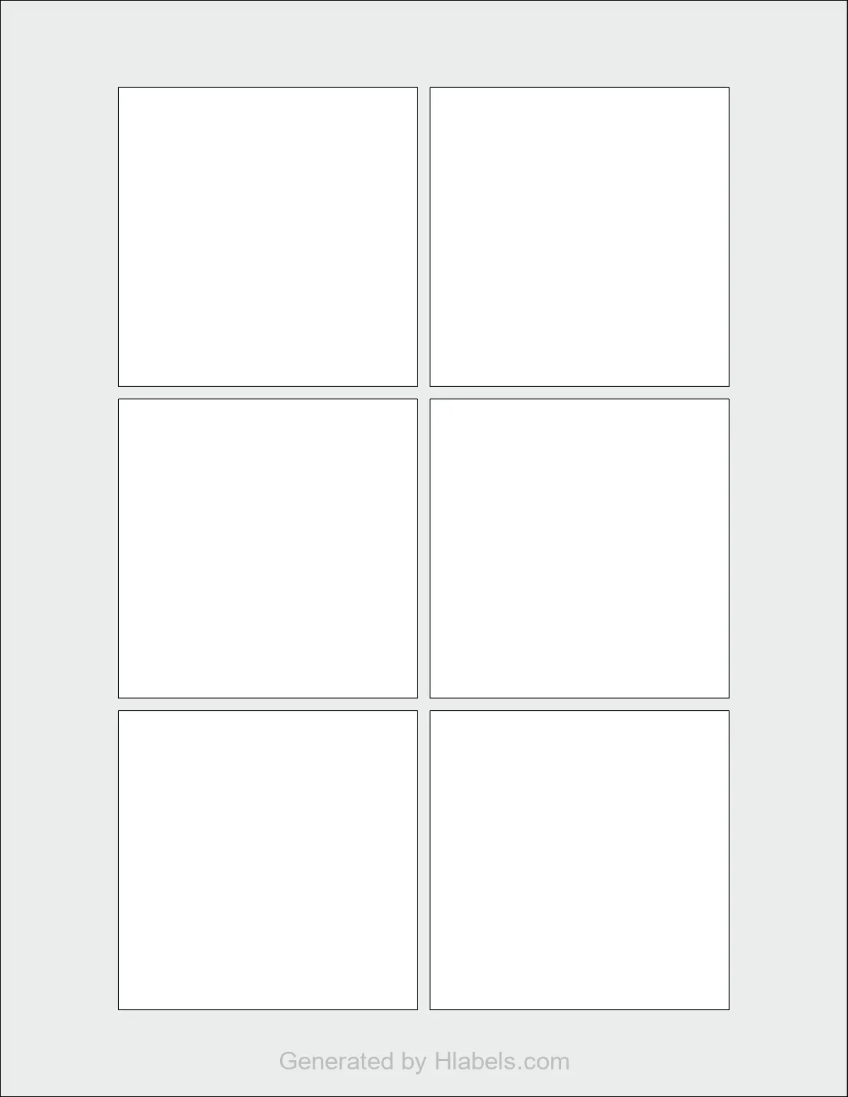 OnlineLabels® OL805 template with 6 square 3 x 3 inch labels per sheet, on Letter-size adhesive blank label sheets.