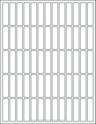 OnlineLabels® OL820 template with 65 rectangular 0.5 x 2 inch labels per sheet, on Letter-size adhesive blank label sheets.