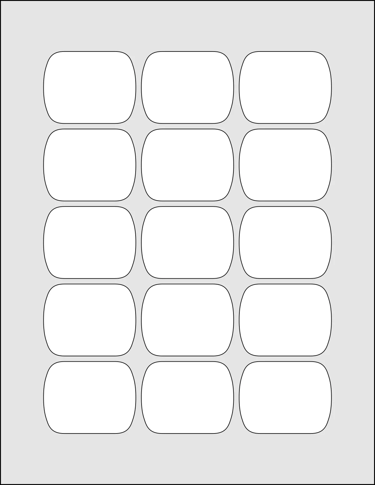 OnlineLabels® OL8325 template with 15 unique shape labels per sheet, on Letter-size adhesive blank label sheets.