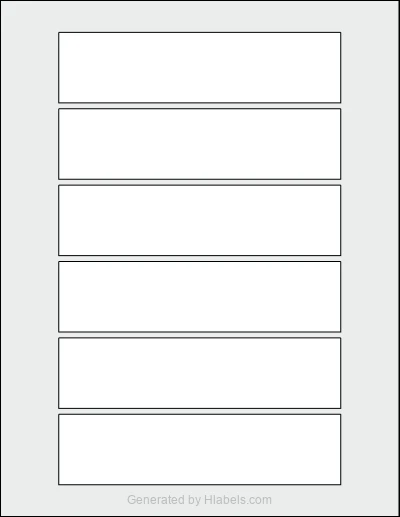 OnlineLabels® OL835 template with 6 rectangular 6 x 1.5 inch labels per sheet, on Letter-size adhesive blank label sheets.