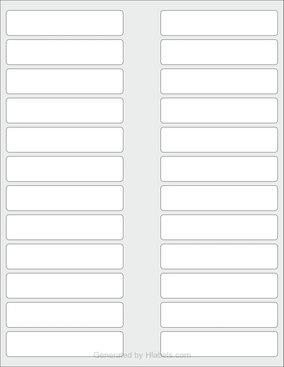 OnlineLabels® OL850 template with 24 rectangular 3.5 x 0.75 inch labels per sheet, on Letter-size adhesive blank label sheets.