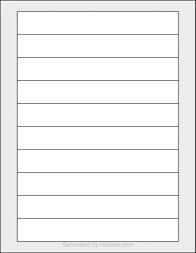 OnlineLabels® OL8500 template with 10 rectangular 7 x 1 inch labels per sheet, on Letter-size adhesive blank label sheets.