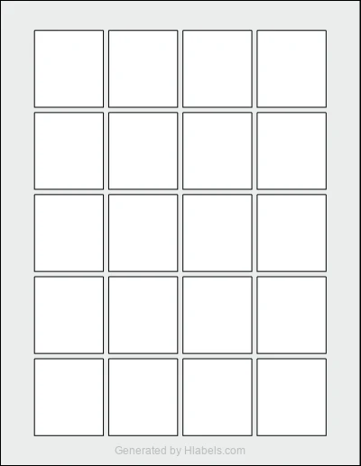 OnlineLabels® OL864 template with 20 rectangular 1.625 x 1.8125 inch labels per sheet, on Letter-size adhesive blank label sheets.
