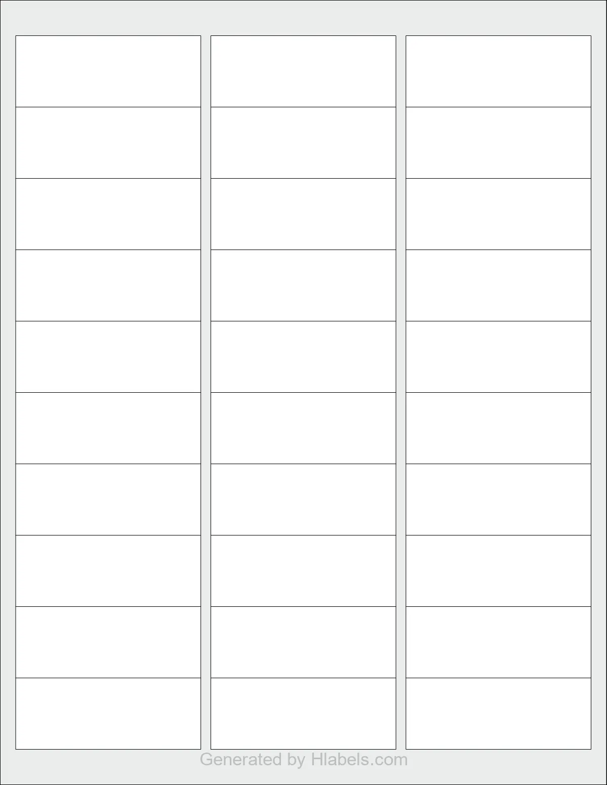 OnlineLabels® OL875 template with 30 rectangular 2.5935 x 1 inch labels per sheet, on Letter-size adhesive blank label sheets.
