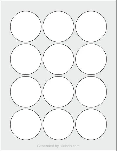 OnlineLabels® OL8750 template with 12 circle labels per sheet, each 2.25 inch in diameter, on Letter-size adhesive blank label sheets.