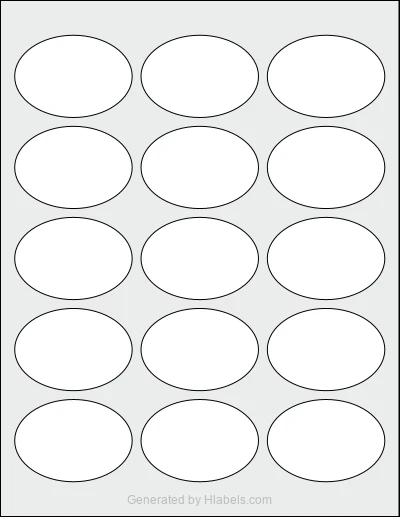 OnlineLabels® OL885LP template with 15 oval 2.5 x 1.75 inch labels per sheet, on Letter-size adhesive blank label sheets.