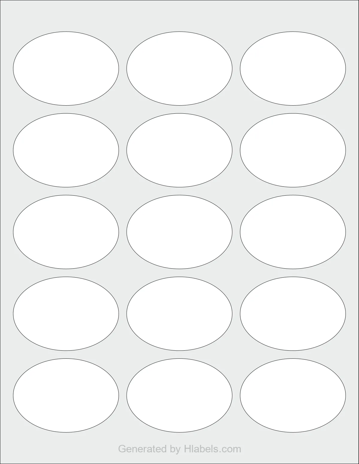 OnlineLabels® OL885LP template with 15 oval 2.5 x 1.75 inch labels per sheet, on Letter-size adhesive blank label sheets.