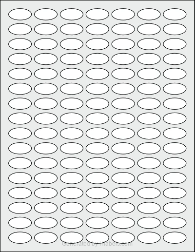 OnlineLabels® OL889 template with 112 oval 1 x 0.5 inch labels per sheet, on Letter-size adhesive blank label sheets.
