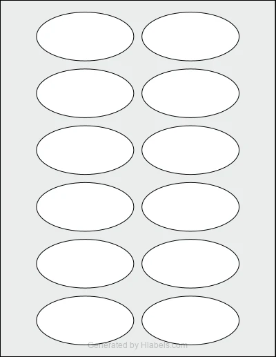 OnlineLabels® OL892 template with 12 oval 3 x 1.5 inch labels per sheet, on Letter-size adhesive blank label sheets.