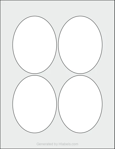 OnlineLabels® OL893 template with 4 oval 3.25 x 4.25 inch labels per sheet, on Letter-size adhesive blank label sheets.