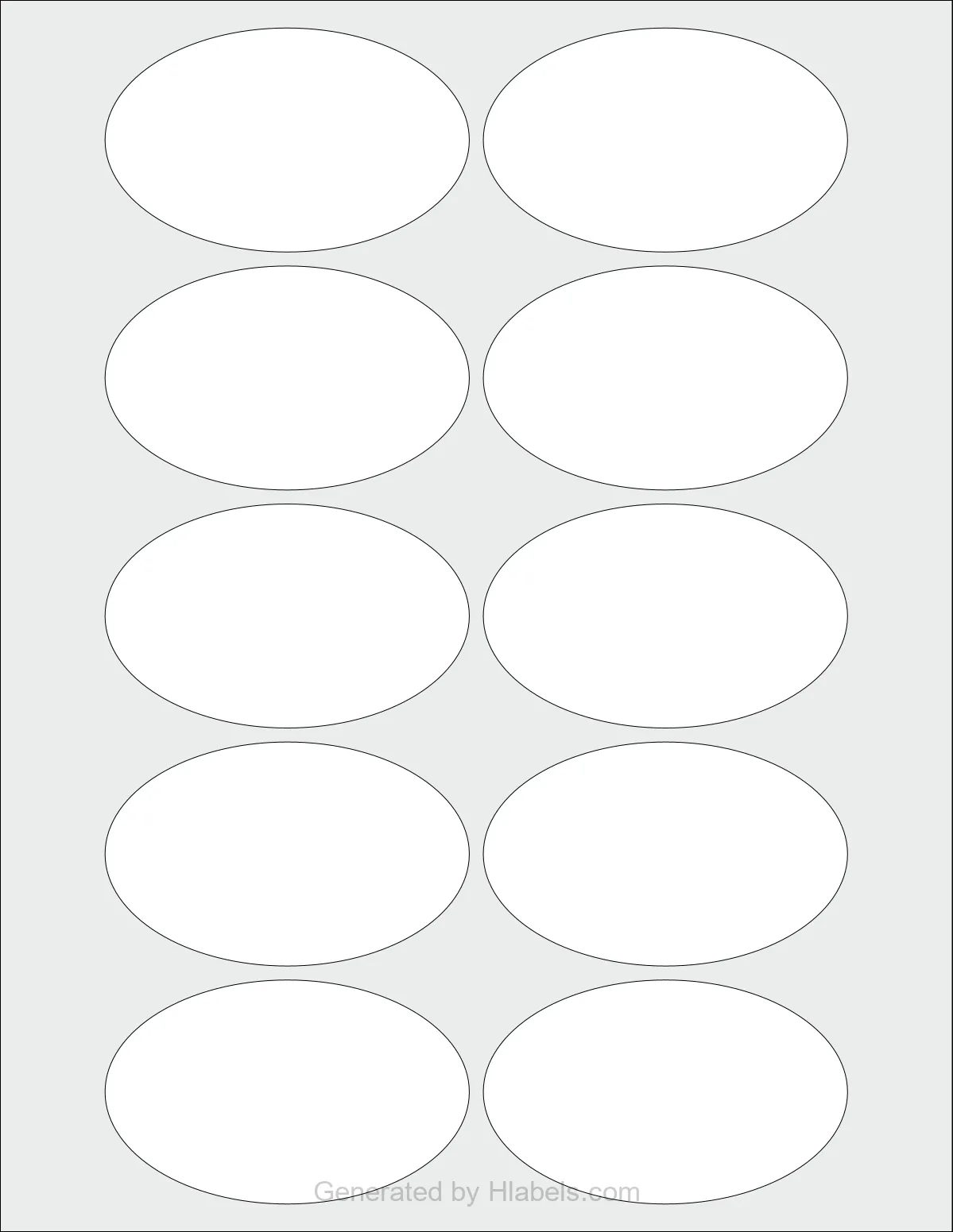 OnlineLabels® OL894 template with 10 oval 3.25 x 2 inch labels per sheet, on Letter-size adhesive blank label sheets.