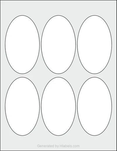 OnlineLabels® OL895 template with 6 oval 2.5 x 4.25 inch labels per sheet, on Letter-size adhesive blank label sheets.