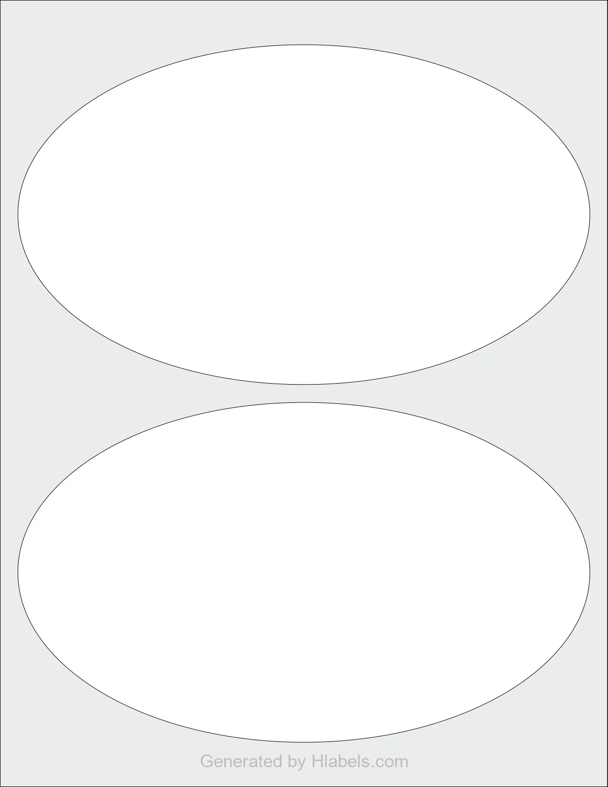 OnlineLabels® OL896 template with 2 oval 8 x 4.75 inch labels per sheet, on Letter-size adhesive blank label sheets.