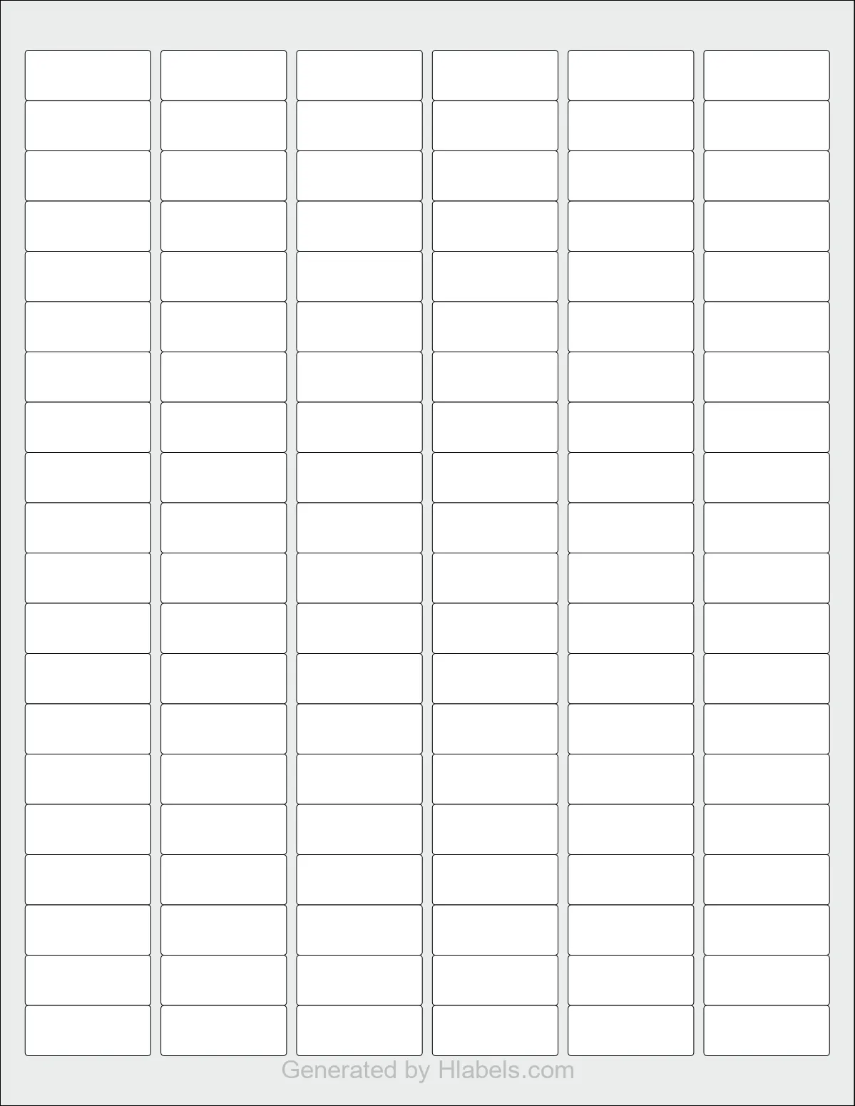 OnlineLabels® OL9125 template with 120 rectangular 1.25 x 0.5 inch labels per sheet, on Letter-size adhesive blank label sheets.