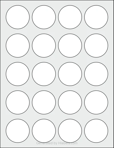 OnlineLabels® OL914 template with 20 circle labels per sheet, each 1.75 inch in diameter, on Letter-size adhesive blank label sheets.