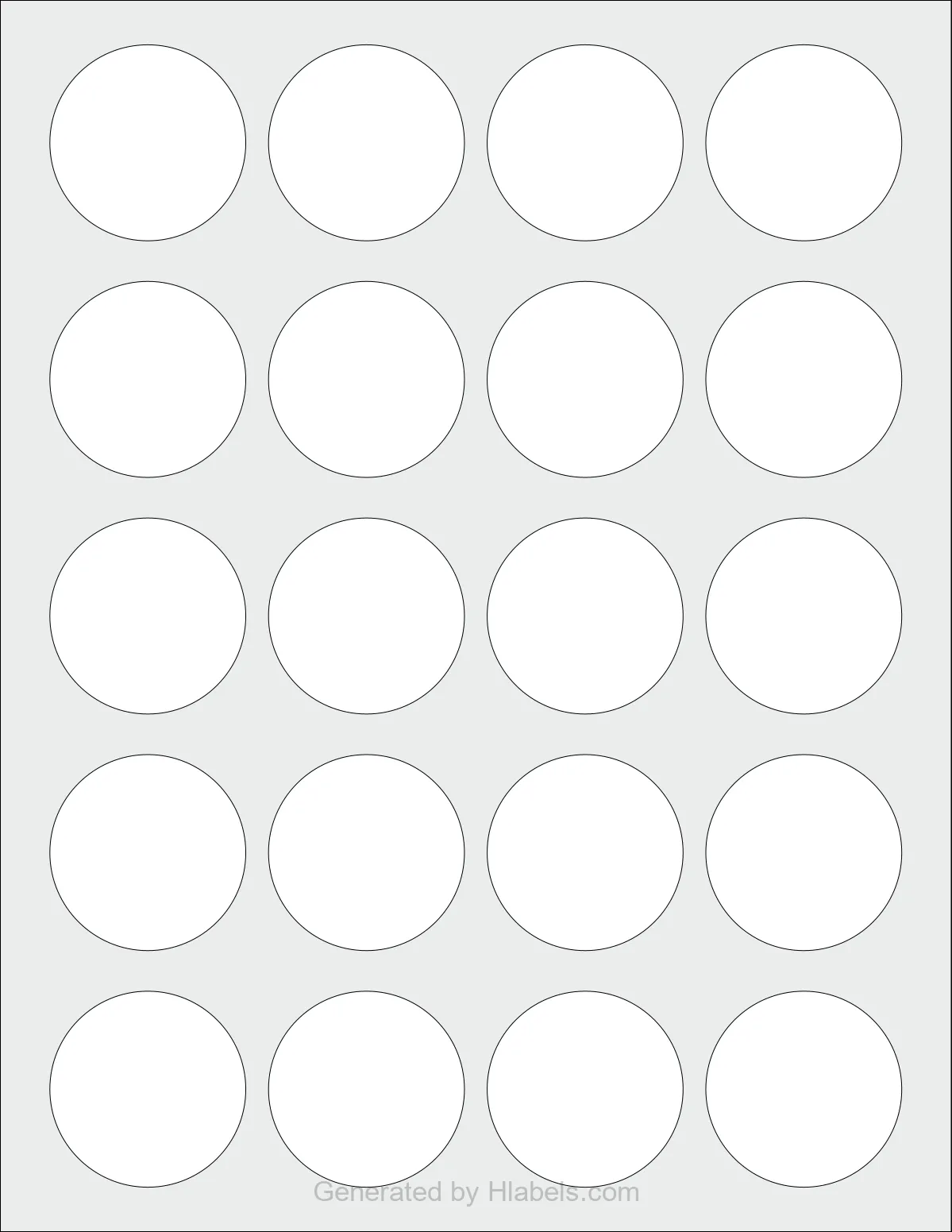 OnlineLabels® OL914 template with 20 circle labels per sheet, each 1.75 inch in diameter, on Letter-size adhesive blank label sheets.