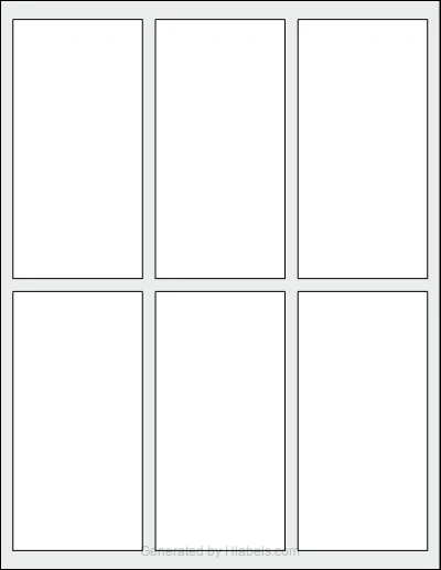OnlineLabels® OL9350 template with 6 rectangular 2.5 x 5 inch labels per sheet, on Letter-size adhesive blank label sheets.