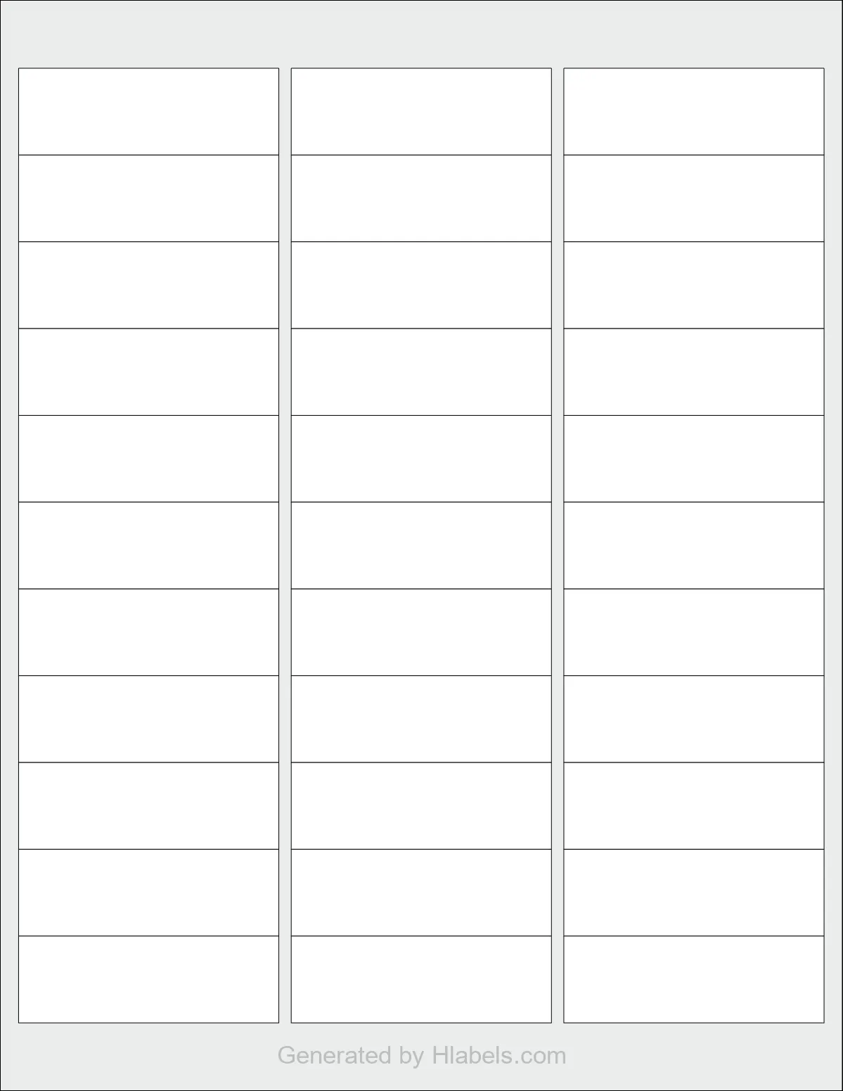 OnlineLabels® OL950 template with 33 rectangular 2.625 x 0.875 inch labels per sheet, on Letter-size adhesive blank label sheets.