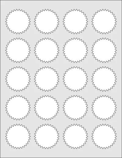 OnlineLabels® OL9530 template with 20 circle labels per sheet, each 1.75 inch in diameter, on Letter-size adhesive blank label sheets.