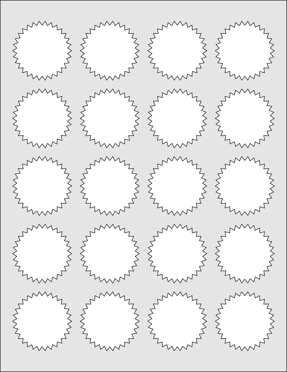 OnlineLabels® OL9530 template with 20 circle labels per sheet, each 1.75 inch in diameter, on Letter-size adhesive blank label sheets.