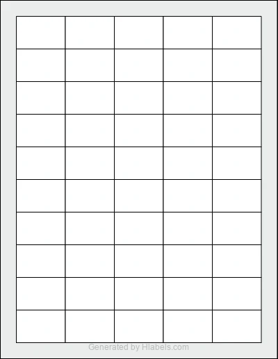 OnlineLabels® OL975 template with 50 rectangular 1.5 x 1 inch labels per sheet, on Letter-size adhesive blank label sheets.