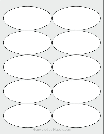 OnlineLabels® OL9810 template with 10 oval 3.9375 x 1.9375 inch labels per sheet, on Letter-size adhesive blank label sheets.