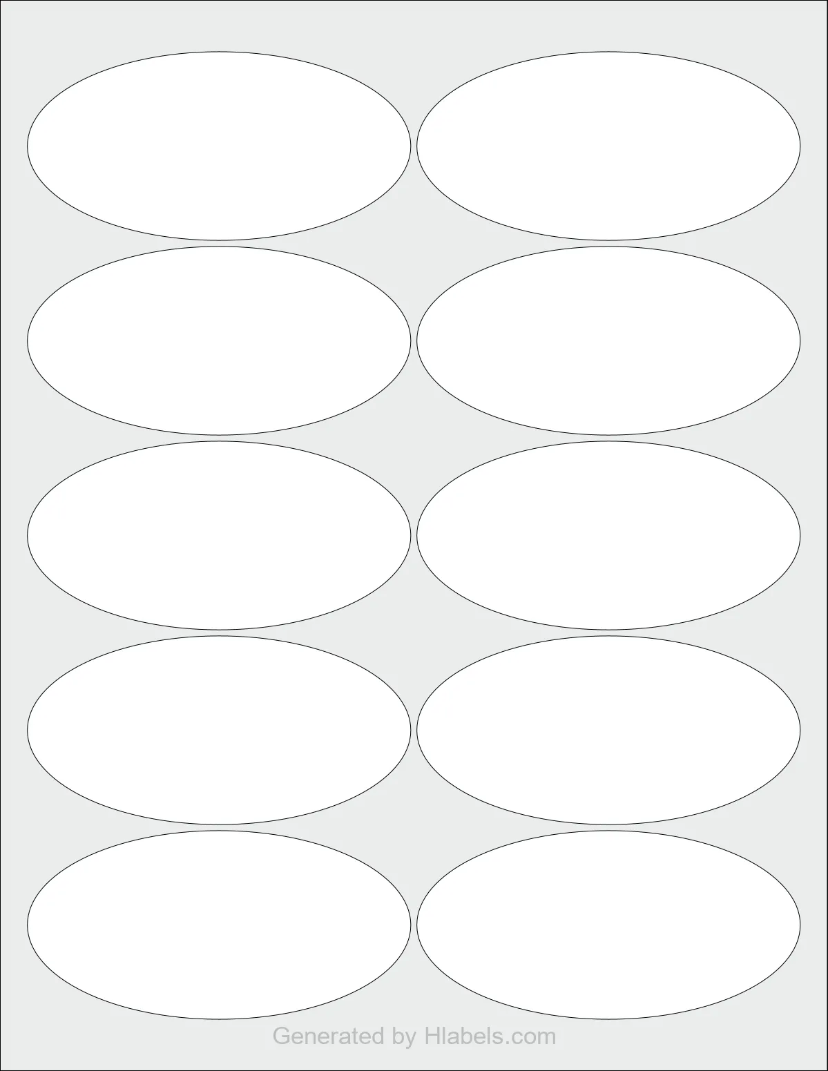 OnlineLabels® OL9810 template with 10 oval 3.9375 x 1.9375 inch labels per sheet, on Letter-size adhesive blank label sheets.