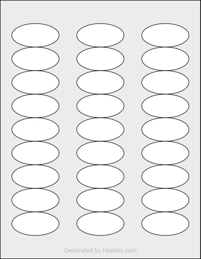 OnlineLabels® OL9815 template with 27 oval 2 x 1 inch labels per sheet, on Letter-size adhesive blank label sheets.